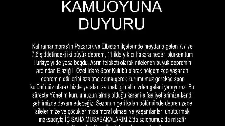 Elazığ İl Özel İdare SK: 'Faaliyetlerimize kendi şehrimizde devam edeceğiz'