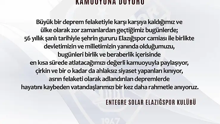 Elazığspor: ''Devletimizin ve milletimizin yanındayız''