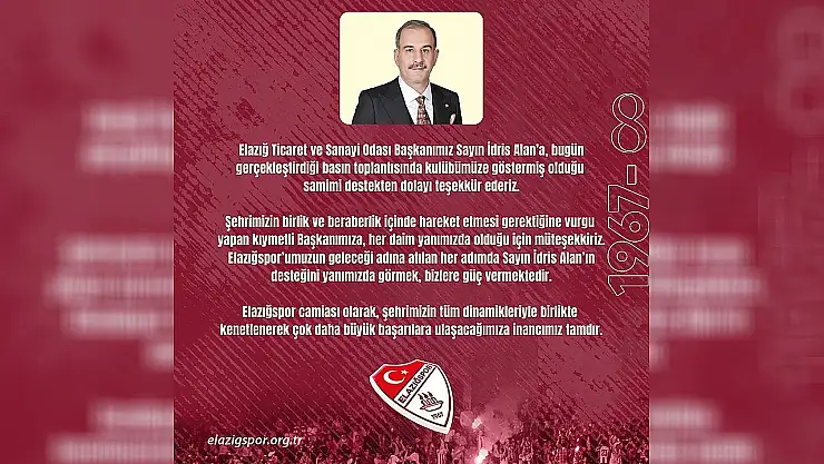 Elazığspor'dan Başkan Alan'a teşekkür