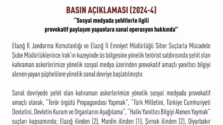 Şehitler üzerinden provokatif paylaşım yapan 12 hesap tespit edildi, yasal işlem başlatıldı