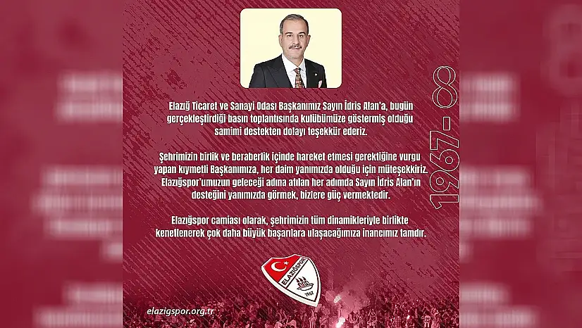 Elazığspor'dan Başkan Alan'a teşekkür