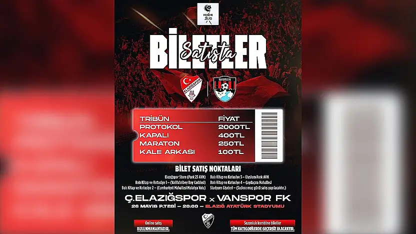 Elazığspor'un rövanş maçı biletleri satışa çıktı!